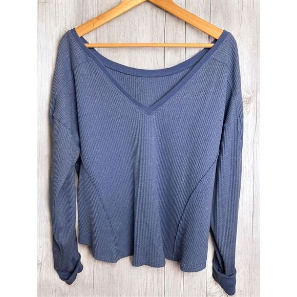 Daily Practice Anthropologie New York Garden Club Blue Waffle V Back L - Picture 6 of 10